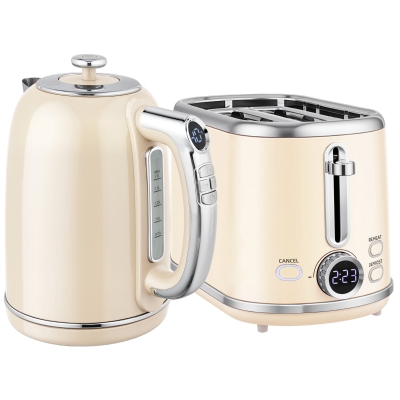 HOMCOM Retro Kettle and Toaster Set - Cream