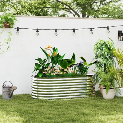 Outsunny Plantenbak, metalen bloempot met veiligheidsrand en handschoenen, open bodem, 160B x 80T x 56H cm, Donkergrijs