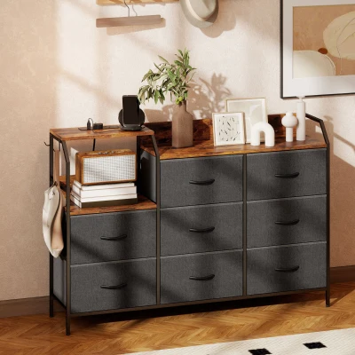 HOMCOM Chest of 8 Drawers with Charging Station Brown/Black