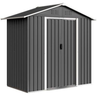 Outsunny Abrigo de Jardim em Metal Grande Espaço de Armazenamento Exterior com Portas deslizantes 194x107x191 cm Cinza Escuro