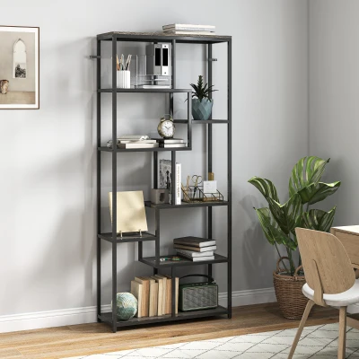 HOMCOM Seven-Tier Geometric Bookcase Grey/Black