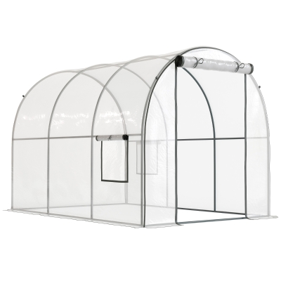 Outsunny Estufa Tipo Túnel  3x2x2 m com Porta Enrolável 2 Janelas  Anti-UV para Cultivos Plantas Flores Transparente
