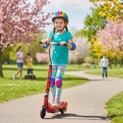 HOMCOM Folding Electric Kids Scooter Red/Black Age 7-14