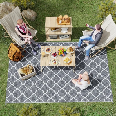 Outsunny Outdoor Teppich robuster Wetterfest Outdoorteppich Carpet mit Netzmuster 182 x 274 cm Grau