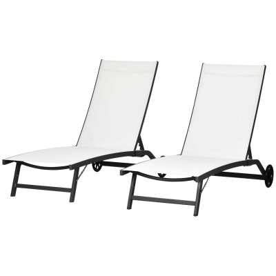 Outsunny 2 Chaises Longues Aluminium Inclinables avec Roues Crème
