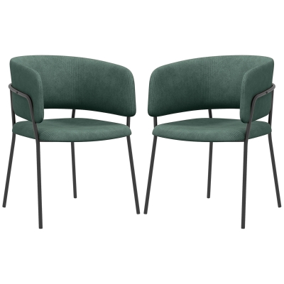 HOMCOM Lot 2 Chaises Salle à Manger Velours Vert Pieds Acier