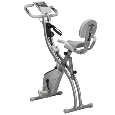 HOMCOM Bicicleta Estática Plegable Regulable en Altura Resistencia Magnética Ajustable Bici Estática con Pantalla LCD y Asiento con Respaldo Sensor de Pulso Carga 120 kg para Casa 105x48x118 cm Gris