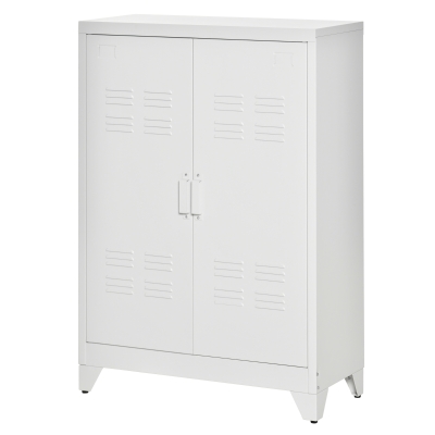 HOMCOM Armoire Métal 2 Portes 2 Étagères Ajustables Blanc