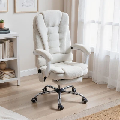 Vinsetto Silla de oficina dirección masajeadora calefactable altura regulable respaldo reclinable tela de lino blanco