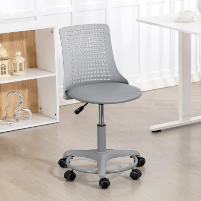 HOMCOM Silla de Escritorio sin Brazos Silla de Oficina Giratoria con Respaldo Hueco Altura Ajustable Gris