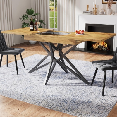 Extendable 6–8 Seats Dining Table with Locking Extension Rails, Natural