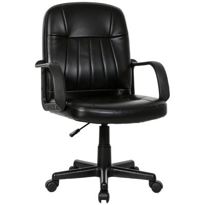 HOMCOM Executive Office Chair for Home, Mid Back PU Leather Computer Desk Chair for Adults with Arm, Wheels, Black