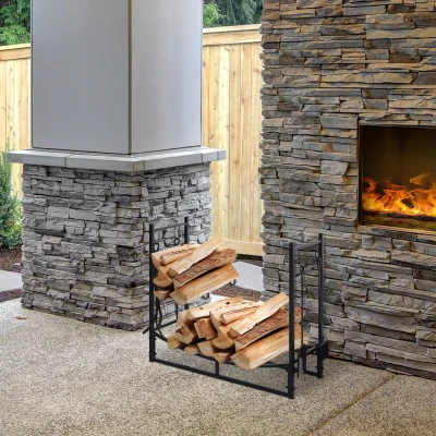 Outsunny Porte-Bûches Métal Noir Multi Accessoires