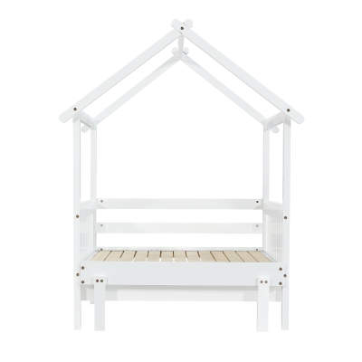 3ft Single Wooden Bed with Pull-Out Trundle and Sturdy Plywood Slats, White