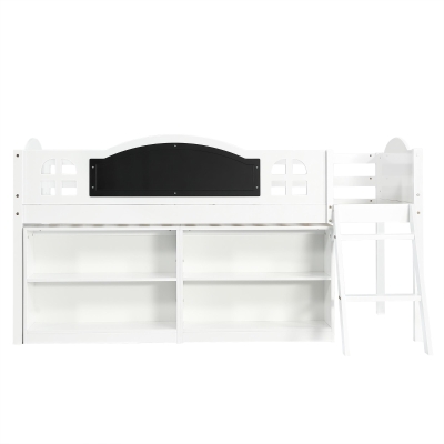 3ft Single Storage Bed with Built-in Blackboard for Drawing, White+Black