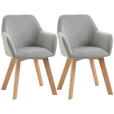 HOMCOM Juego de 2 Sillas de Comedor Modernas Tapizadas en Terciopelo con Patas de Madera para Salón 54x57x80 cm Gris