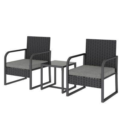 Outsunny Salon de Jardin Rotin 2 Fauteuils Table Verre Noir