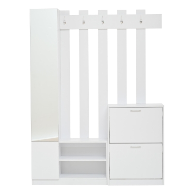 5‑in‑1 Space-Saving Entryway Storage with Coat Hooks, White