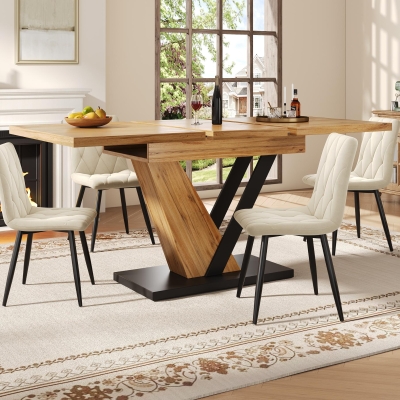 4–6 Seats Extendable Dining Table with Smart Telescopic Extension, Natural