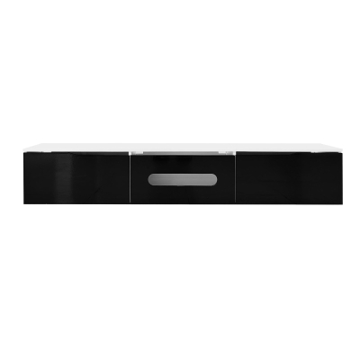 Modern TV Cabinet with 3-Door Storage and Soft-close Hinges, Black+White