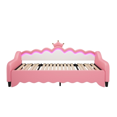 3ft Single Daybed with LED Headboard, Cream White+Pink