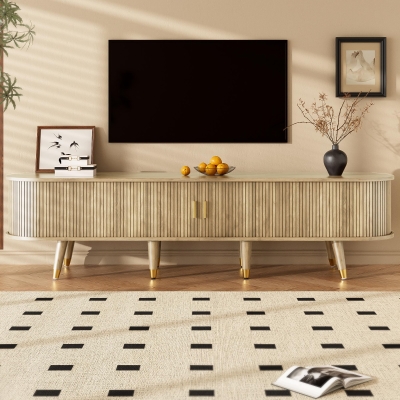 Modern TV Cabinet with Sliding Door, Natural