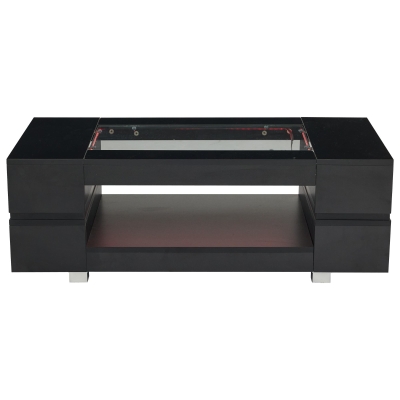 Modern LED Hollow Coffee Table with App-Controlled Light Strip, Black