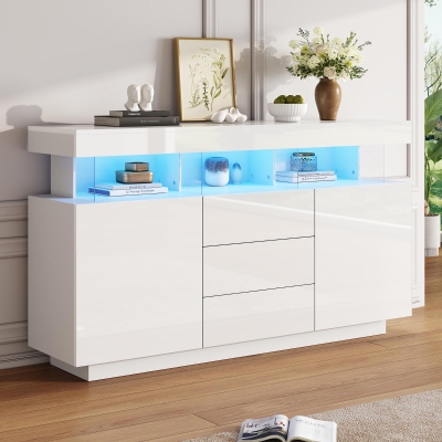 High-gloss Storage Cabinet with App-Controlled LED Lighting, White