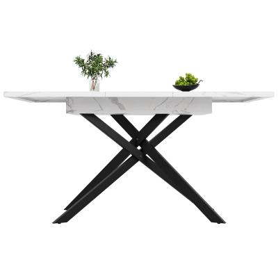 6–8 Seats Extendable Dining Table with Modern Crossed Iron Legs, White