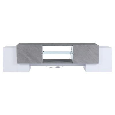 Modern TV Cabinet with App-Controlled LED Lighting, Media Cabinet with 4 Doors and 2 Open Shelves, 180L x 40W x 46.5H cm, Grey+White