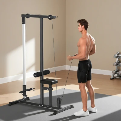 HOMCOM Station de musculation pour tirage poitrine - lat pulldown machine - banc de musculation dim. 107L x 120I x 190H cm acier noir