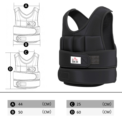 Gilet Poids Réglable Gilet Lesté Réglable - Charge Max 20 Kg, 12 Poches - Pour Musculation, Fitness, Perte De Poids - Noir Gilet Lesté 10kg