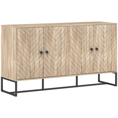 HOMCOM Aparador de Salón con 4 Puertas con Diseño Chevron Estantes Ajustables Patas de Acero 140,5x40x81,5 cm Roble