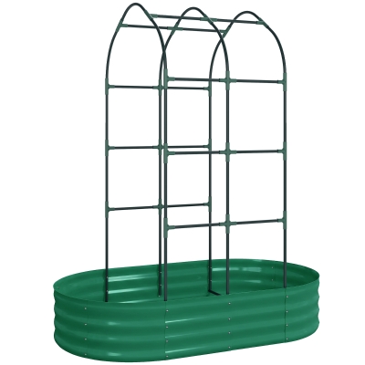 Outsunny Galvanised Raised Garden Bed with Arched Trellis, 5 x 3 x 6ft Metal Raised Bed for Garden with Open Bottom, Green