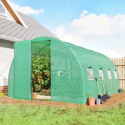 Outsunny Estufa Túnel de Jardim 12 m² Estufa Túnel 295x400x200 cm Porta e 8 Janelas Cobertura PE 140 g/m² Verde