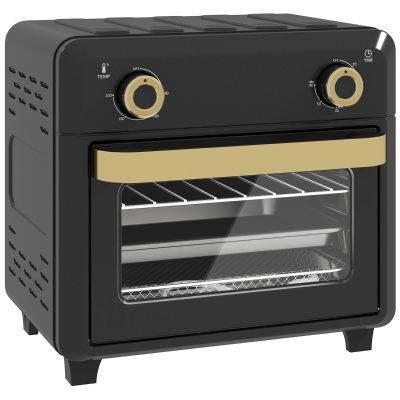 HOMCOM Minibackofen mit Umluft, Heißluftfritteuse, Timer, Innenbeleuchtung, 10L, Schwarz