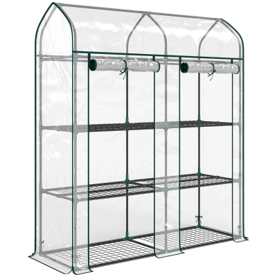 Outsunny Seră mică cu 3 niveluri, 2 uși rulou, cadru din oțel, husă din plastic, 143x46x165 cm, transparent