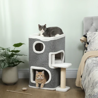 PawHut Cat Tree Tower with Scratching Post Grey 75cm
