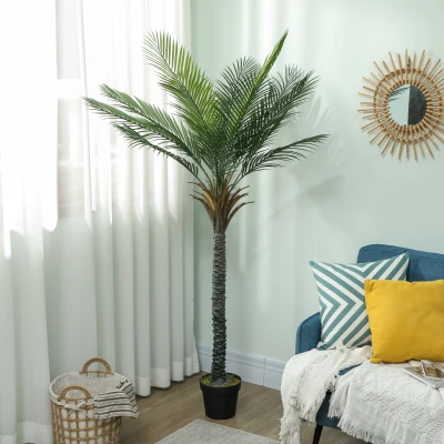 HOMCOM Künstliche Palme 180 cm, tropische Topfpflanze mit 15 realistischen Blättern für Wohnzimmer, Schlafzimmer, Büro