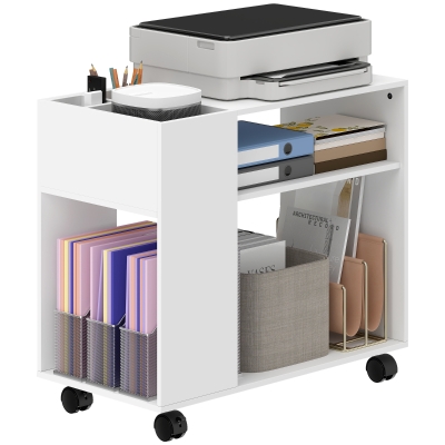 HOMCOM Meuble Imprimante à Roulettes Blanc 70x36x60 cm