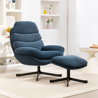 HOMCOM Relaxsessel mit Hocker Sessel Loungesessel mit Chenille-Stoff, Modern Fernsehsessel, 78 x 93 x 100 cm, Blau