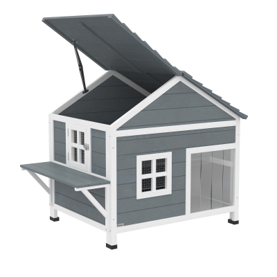 PawHut Maison Chat Bois 2 Étages Toit Étanche 101x72,5x81 cm Gris