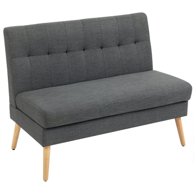 HOMCOM 2-Sitzer-Sofa, getuftete Rückenlehne, Holzbeine, dicke Polsterung, Leinenoptik, für kleine Räume, Grau