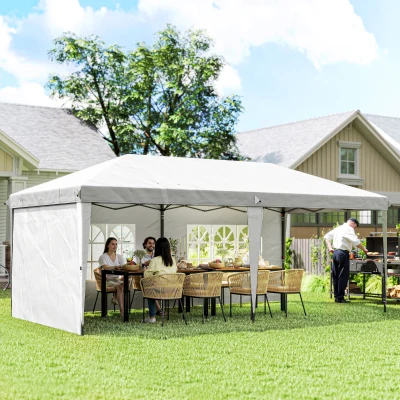Outsunny Tenda Dobrável 6x3 m Pop-up com 4 Laterais Desmontáveis Tenda de Jardim com 2 Janelas Visíveis Saco de Transporte Branco