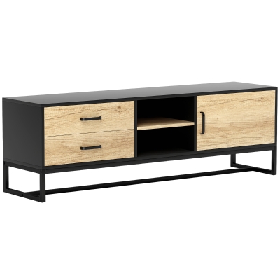 HOMCOM Meuble TV Bois Naturel avec Placard et 2 Tiroirs