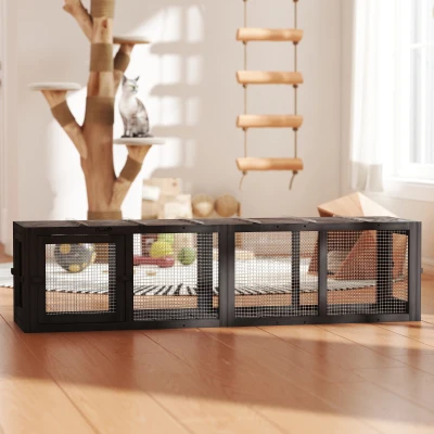 PawHut Tunnel en Bois Extensible pour Chats Gris 151,5 cm