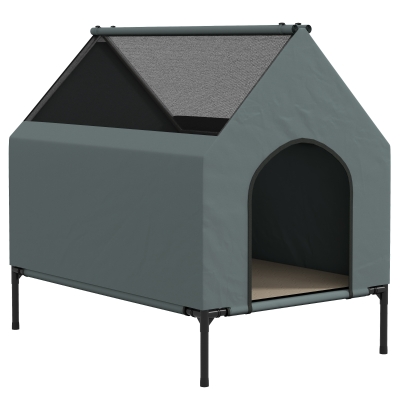PawHut Elevated Dog House with Cover Grey