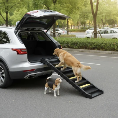 PawHut Dog Car Ramp with Anti-Slip Steps, 10-Steps Pet Stairs for Pets to Access Cars and High Beds, Black