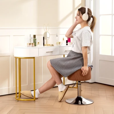 HOMCOM Taburete de Cocina Regulable en Altura 52-66 cm Tapizado en Pana Giratorio en 360° Marrón