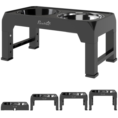 PawHut Elevated Dog Bowls 4 Heights Foldable Slow Feeder